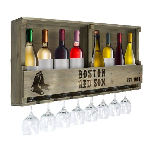 Boston Reclaimed Wood Bar Shelf Holds Bottles and Stemware 1