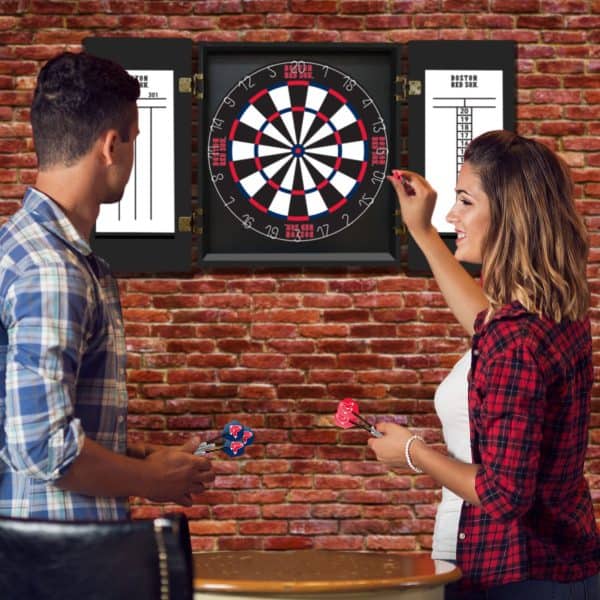 Boston Red Sox Dartboard Cabinet Set with Bristle Board 6