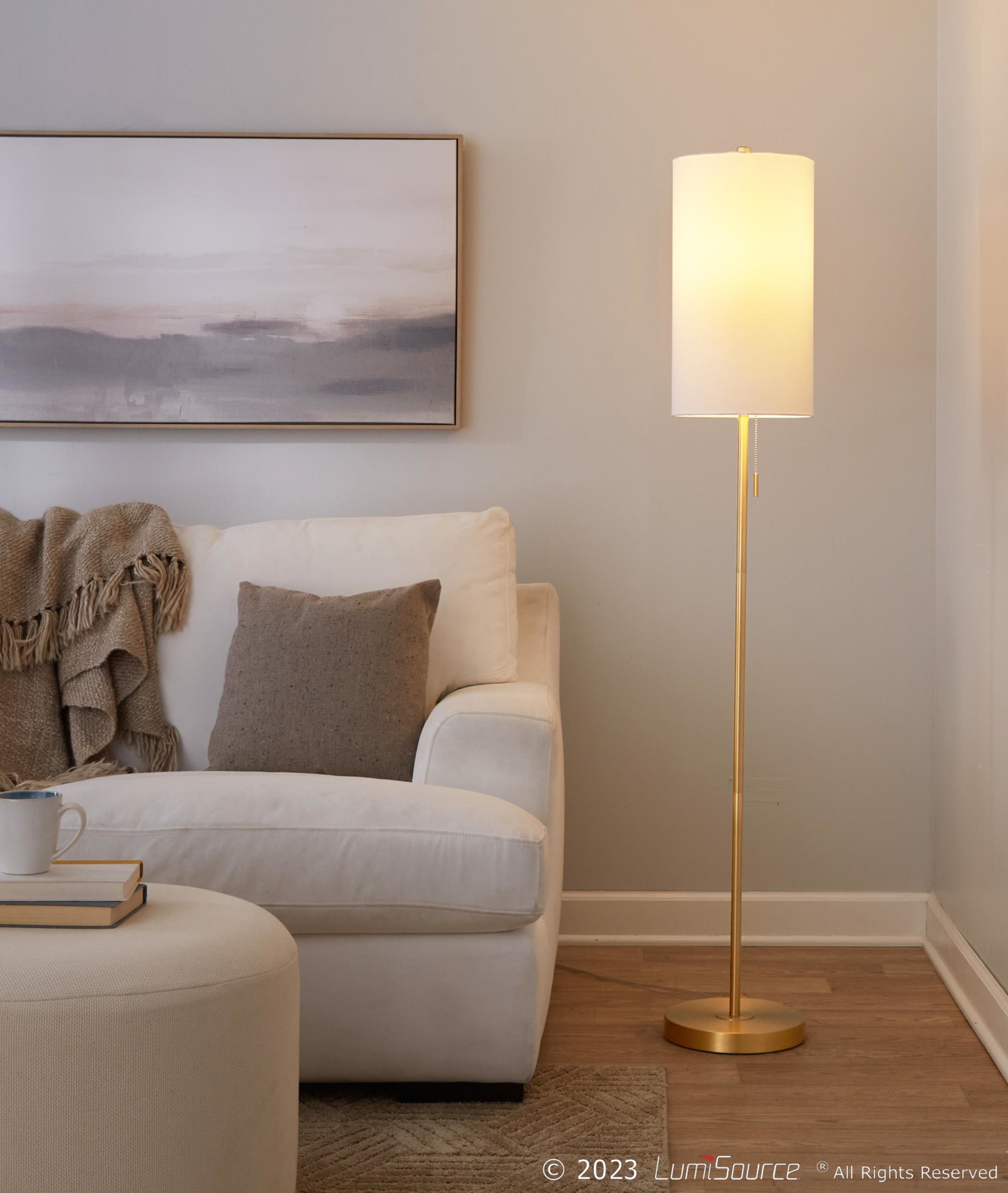 Bounty 62 Contemporary Gold Metal and Linen Floor Lamp 2 Bounty 62 Contemporary Gold Metal and Linen Floor Lamp - Image 2