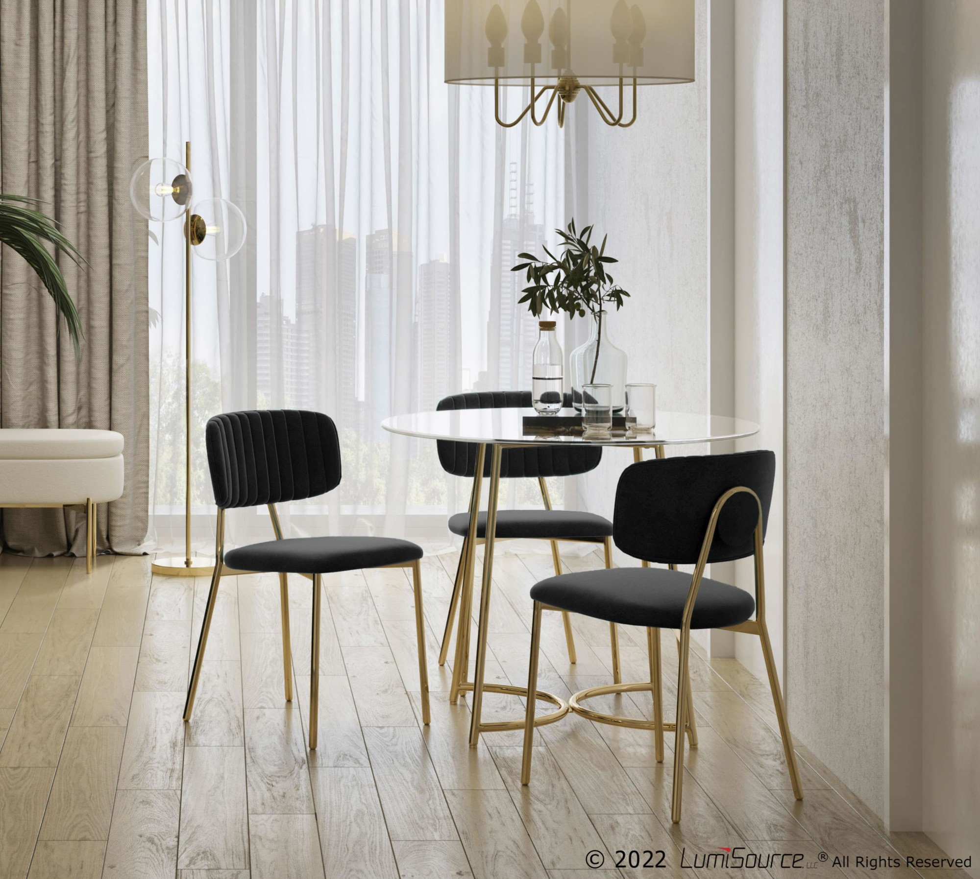Bouton Gold Black Velvet Contemporary Accent Chairs (Set of 2) 2 Bouton Gold Black Velvet Contemporary Accent Chairs (Set of 2) - Image 2