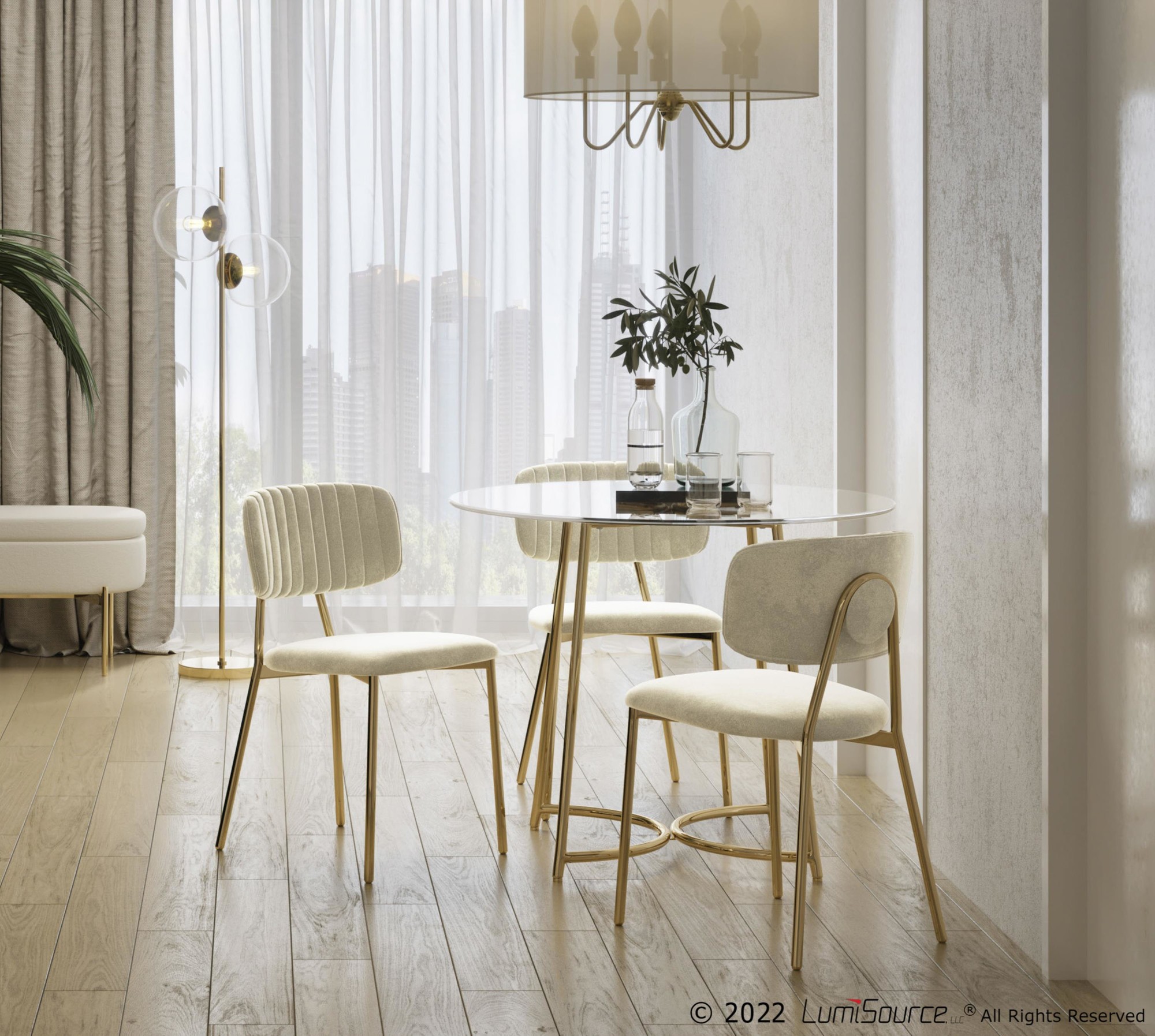 Bouton Gold Metal Cream Velvet Glam Chairs (Set of 2) 2 Bouton Gold Metal Cream Velvet Glam Chairs (Set of 2) - Image 2