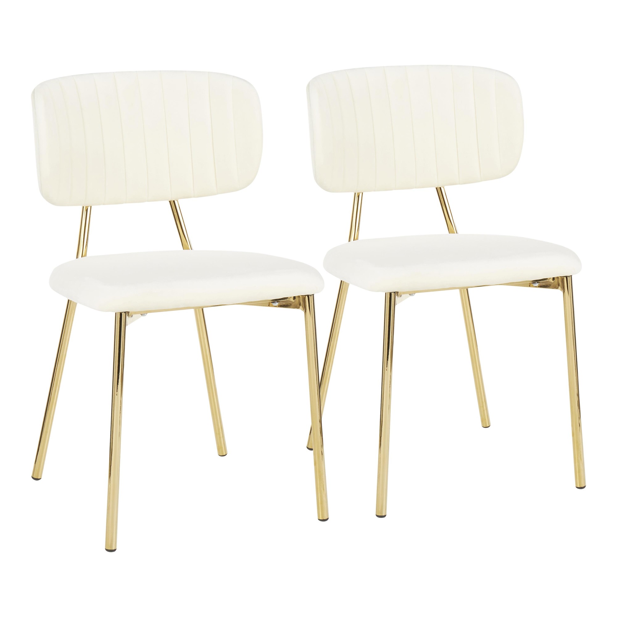 Bouton Gold Metal Cream Velvet Glam Chairs (Set of 2) 3 Bouton Gold Metal Cream Velvet Glam Chairs (Set of 2) - Image 3