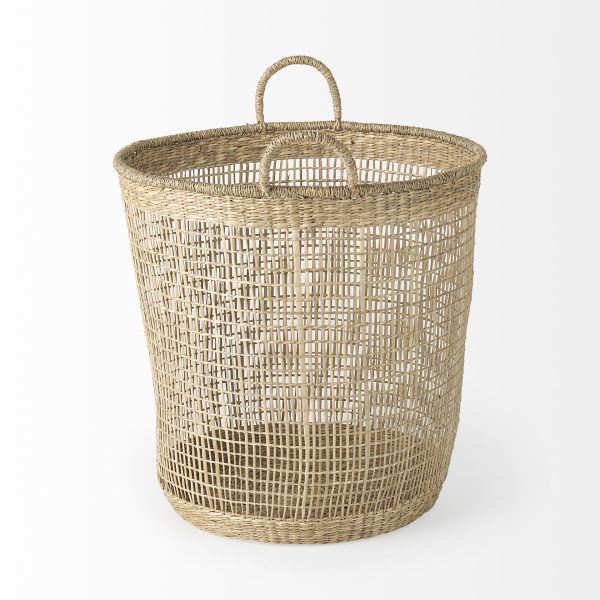 Bowie 19.7L x 19.7W x 19.7H Set of 3 Medium Brown Seagrass Round Basket W Handles 2