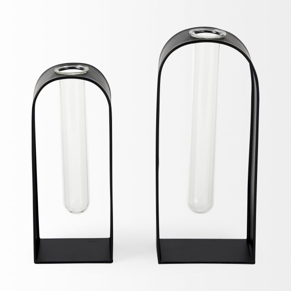 Boyer 5.1L x 3.0W x 12.0H Black Metal WGlass Set of Two Test Tube Decorative Objects 2