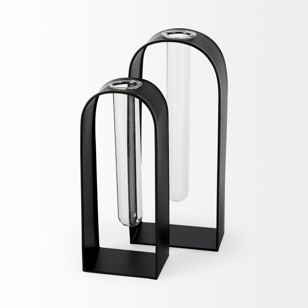 Boyer 5.1L x 3.0W x 12.0H Black Metal WGlass Set of Two Test Tube Decorative Objects 4