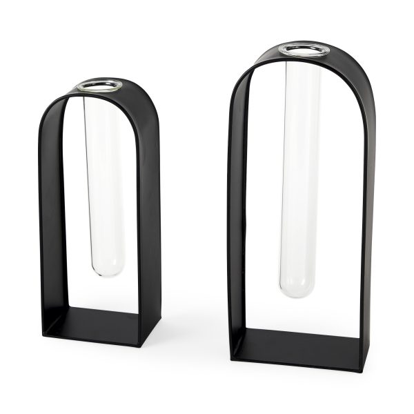 Boyer 5.1L x 3.0W x 12.0H Black Metal WGlass Set of Two Test Tube Decorative Objects
