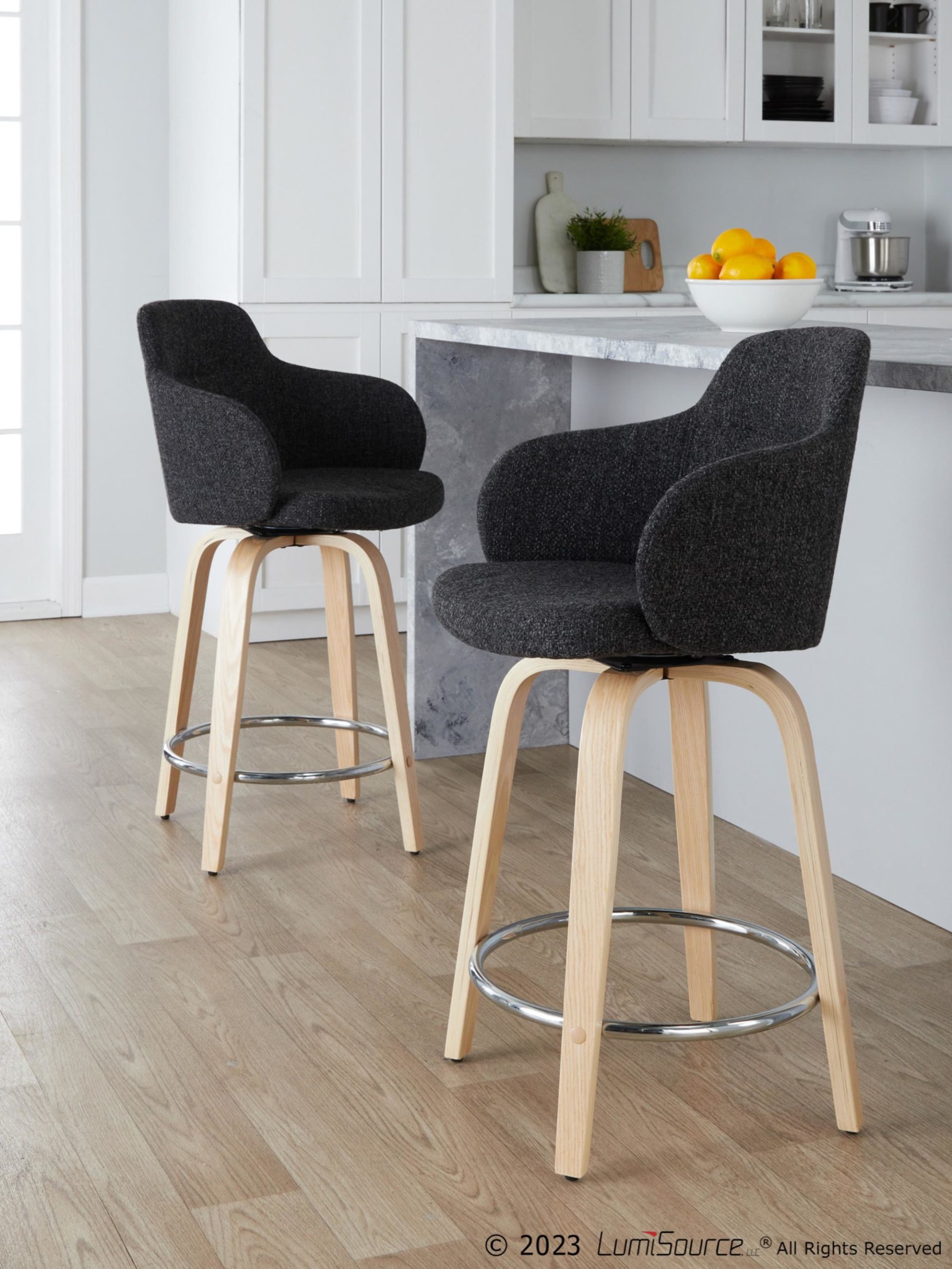 Boyne 24 Contemporary Dark Grey Swivel Counter Stools w/ Chrome Metal Footrest (Set of 2) 2 Boyne 24 Contemporary Dark Grey Swivel Counter Stools w/ Chrome Metal Footrest (Set of 2) - Image 2
