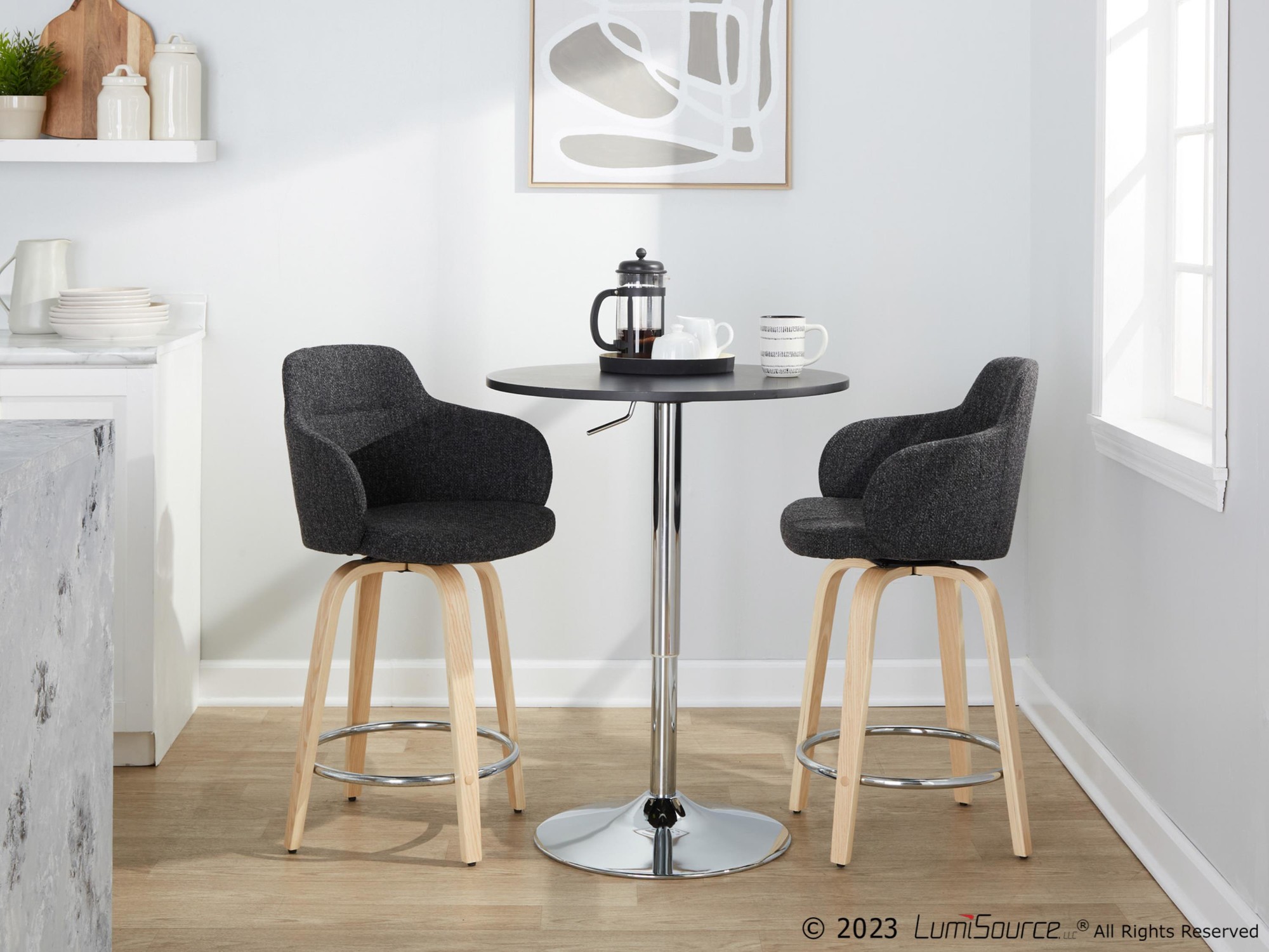 Boyne 24 Contemporary Dark Grey Swivel Counter Stools w/ Chrome Metal Footrest (Set of 2) 3 Boyne 24 Contemporary Dark Grey Swivel Counter Stools w/ Chrome Metal Footrest (Set of 2) - Image 3