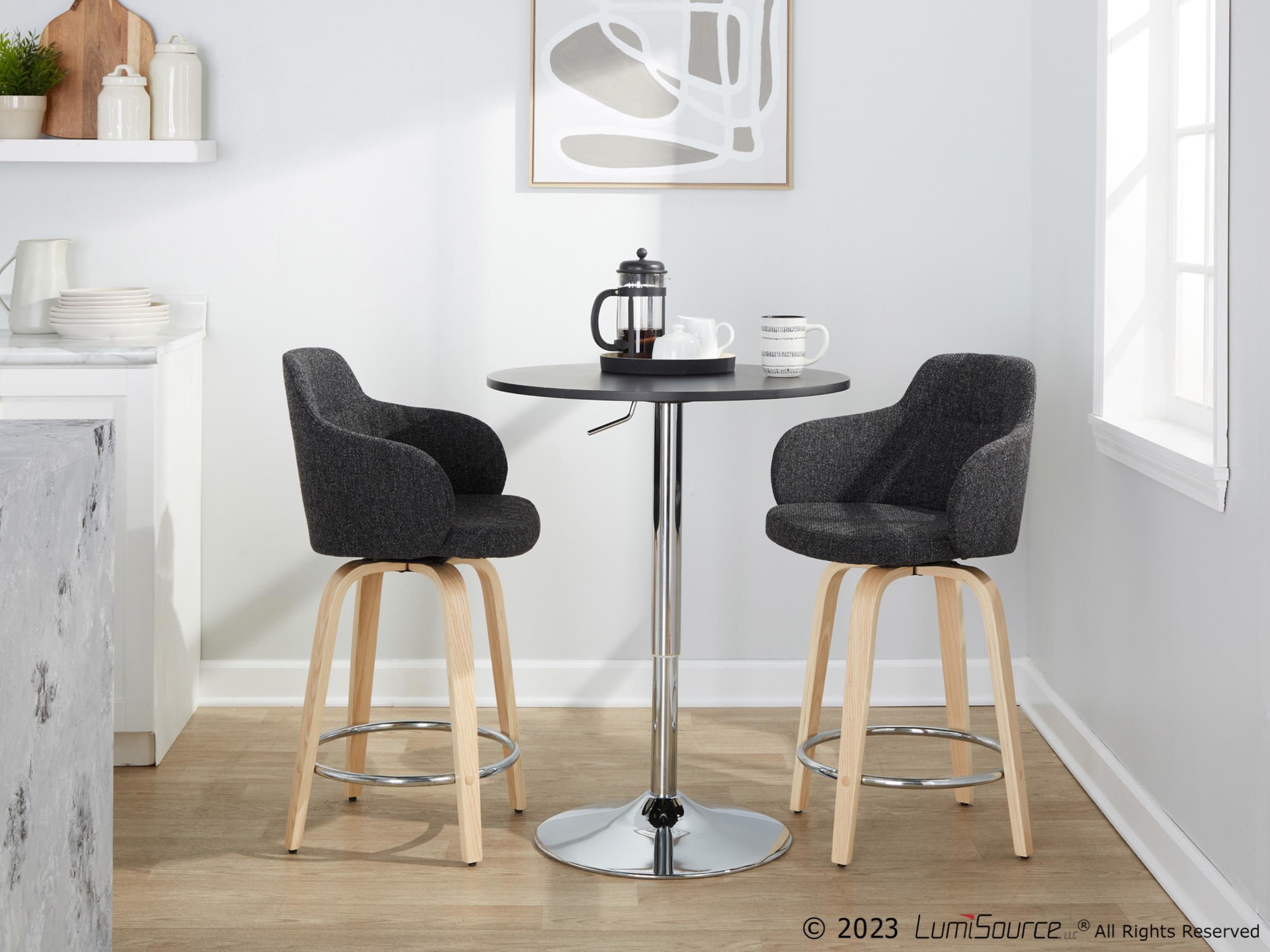 Boyne 24 Contemporary Dark Grey Swivel Counter Stools w/ Chrome Metal Footrest (Set of 2) 4 Boyne 24 Contemporary Dark Grey Swivel Counter Stools w/ Chrome Metal Footrest (Set of 2) - Image 4