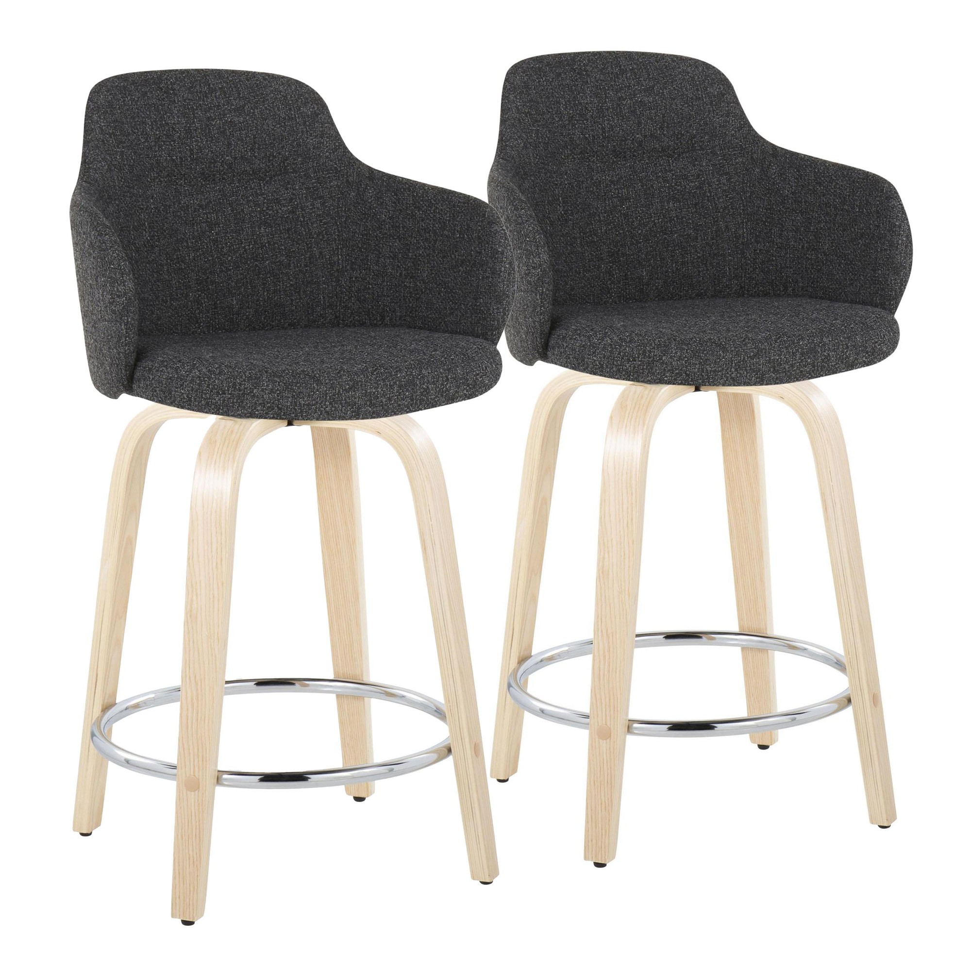 Boyne 24 Contemporary Dark Grey Swivel Counter Stools w/ Chrome Metal Footrest (Set of 2) 5 Boyne 24 Contemporary Dark Grey Swivel Counter Stools w/ Chrome Metal Footrest (Set of 2) - Image 5