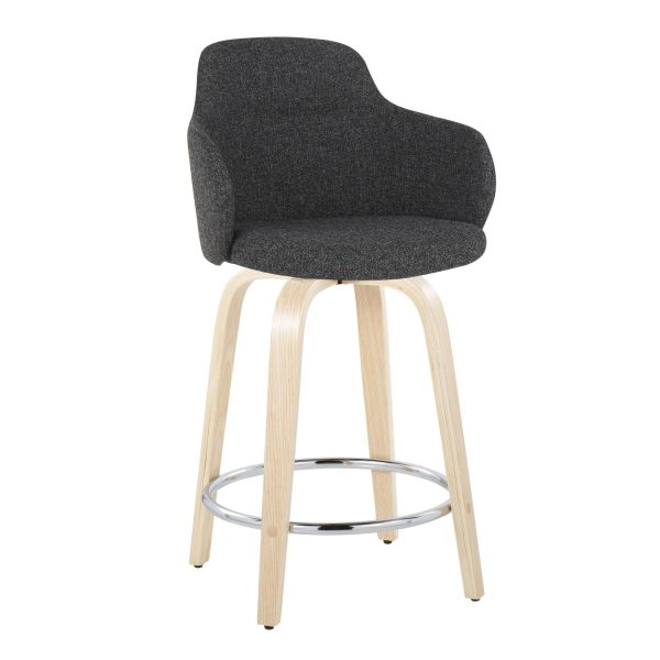 Boyne 24 Contemporary Dark Grey Swivel Counter Stools w Chrome Metal Footrest Set of 2 5