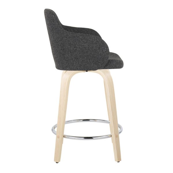 Boyne 24 Contemporary Dark Grey Swivel Counter Stools w Chrome Metal Footrest Set of 2 6