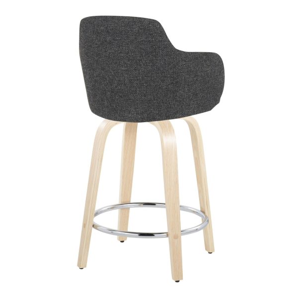 Boyne 24 Contemporary Dark Grey Swivel Counter Stools w Chrome Metal Footrest Set of 2 7