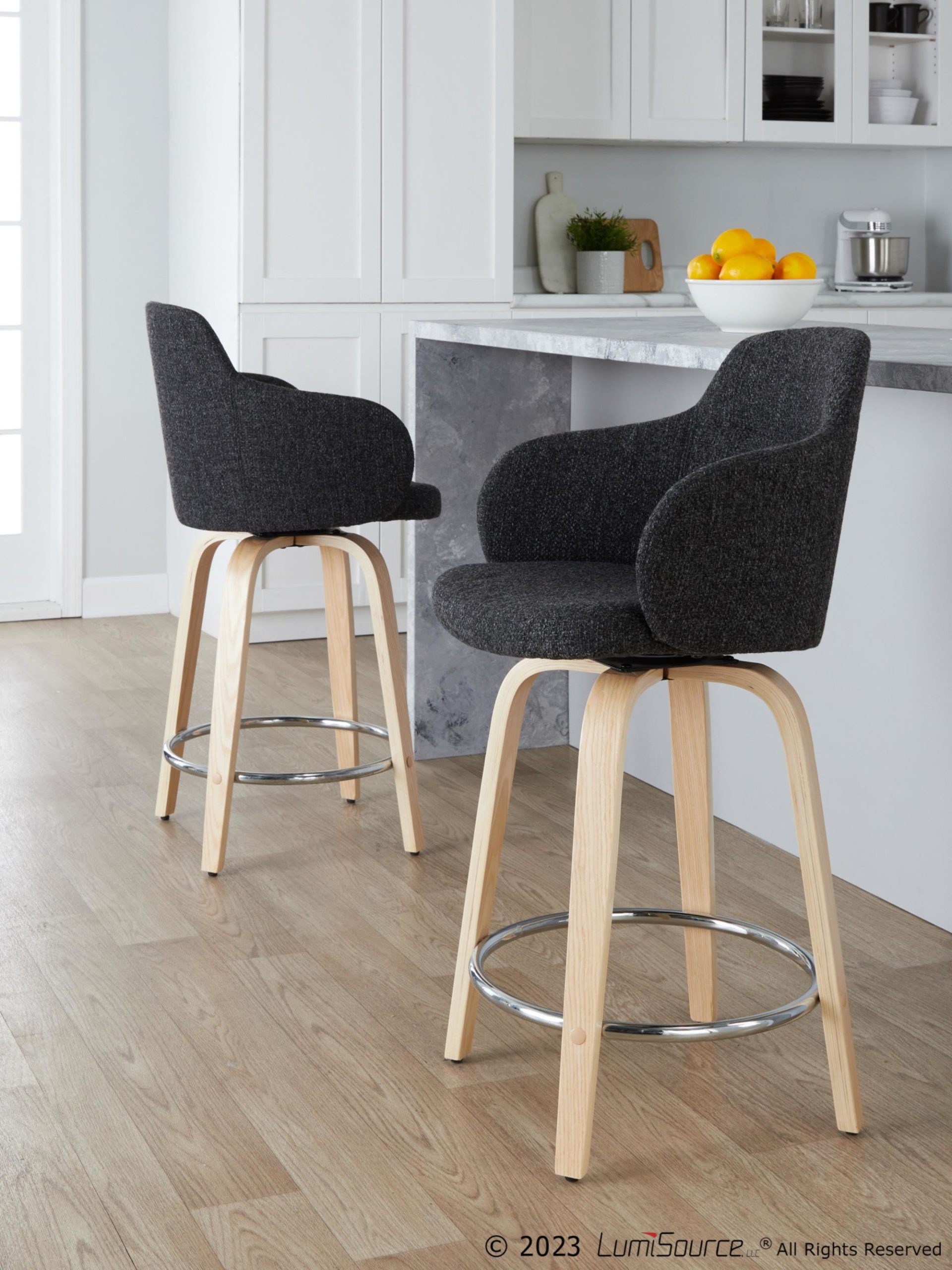 Boyne 24 Contemporary Dark Grey Swivel Counter Stools w/ Chrome Metal Footrest (Set of 2) 1 Boyne 24 Contemporary Dark Grey Swivel Counter Stools w/ Chrome Metal Footrest (Set of 2)