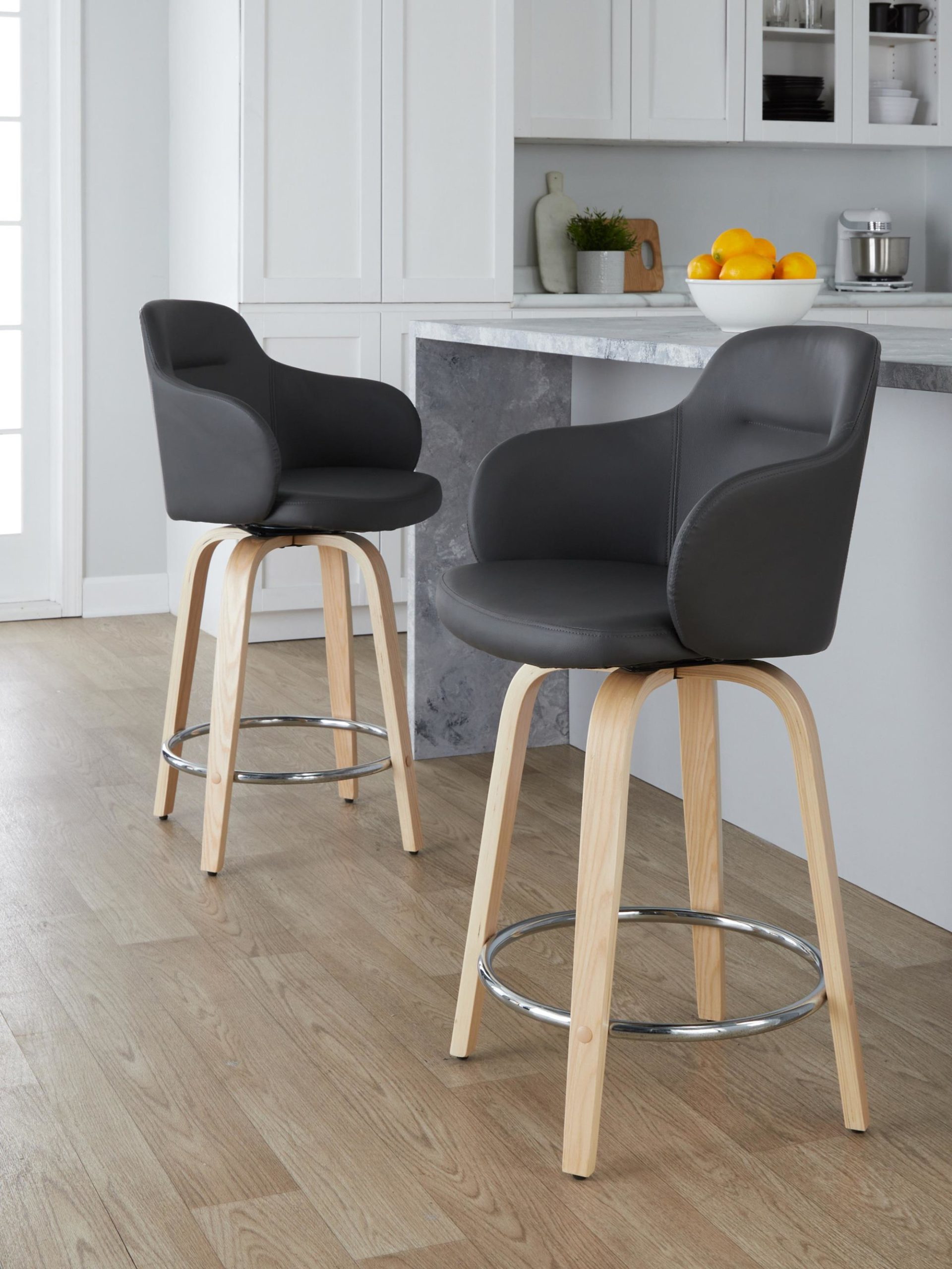 Boyne 24 Contemporary Grey Faux Leather Swivel Stools (Set of 2) 2 Boyne 24 Contemporary Grey Faux Leather Swivel Stools (Set of 2) - Image 2