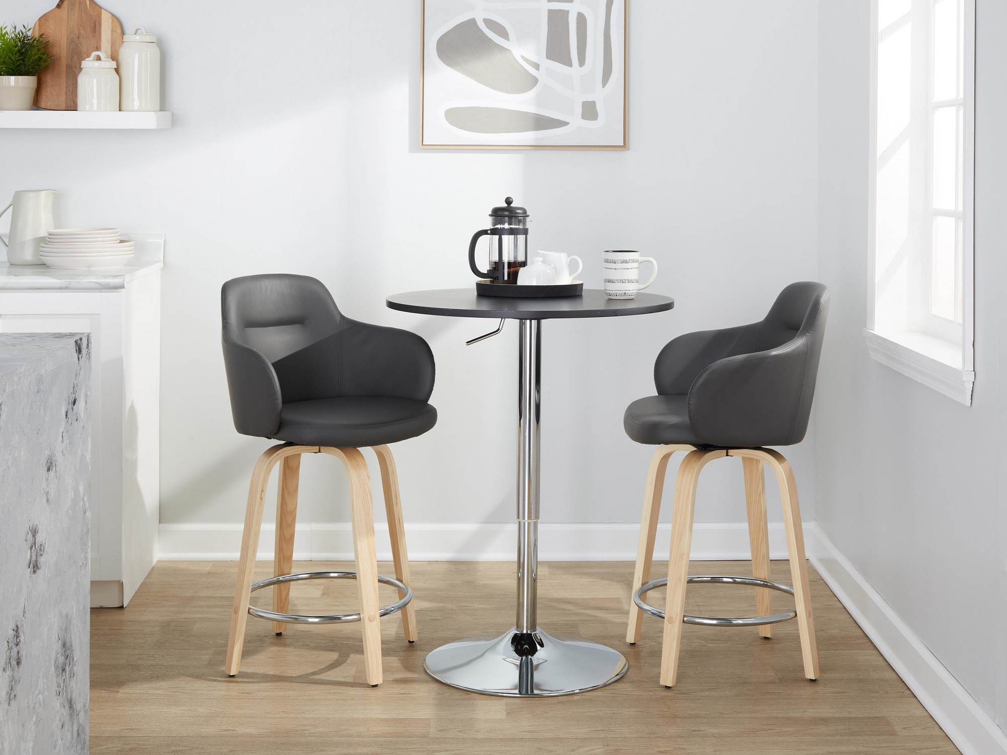 Boyne 24 Contemporary Grey Faux Leather Swivel Stools (Set of 2) 3 Boyne 24 Contemporary Grey Faux Leather Swivel Stools (Set of 2) - Image 3