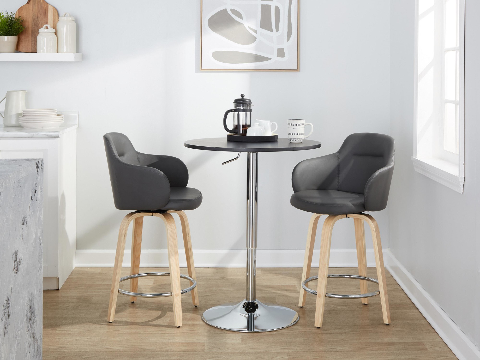 Boyne 24 Contemporary Grey Faux Leather Swivel Stools (Set of 2) 4 Boyne 24 Contemporary Grey Faux Leather Swivel Stools (Set of 2) - Image 4