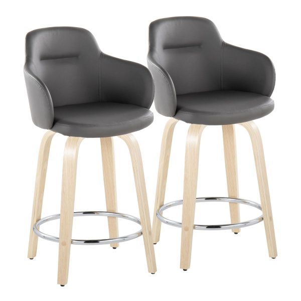 Boyne 24 Contemporary Grey Faux Leather Swivel Stools Set of 2 4
