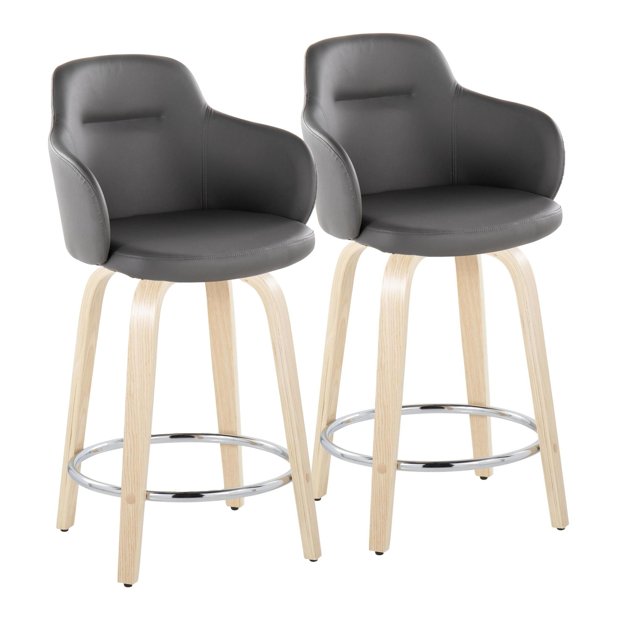 Boyne 24 Contemporary Grey Faux Leather Swivel Stools (Set of 2) 5 Boyne 24 Contemporary Grey Faux Leather Swivel Stools (Set of 2) - Image 5