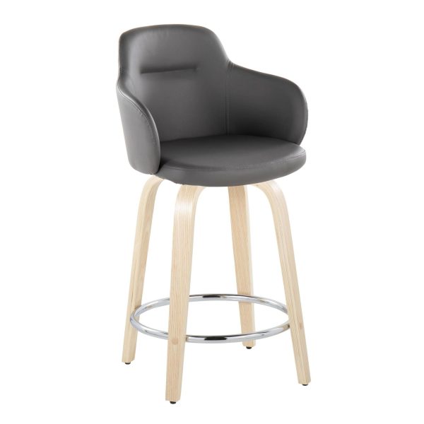 Boyne 24 Contemporary Grey Faux Leather Swivel Stools Set of 2 6