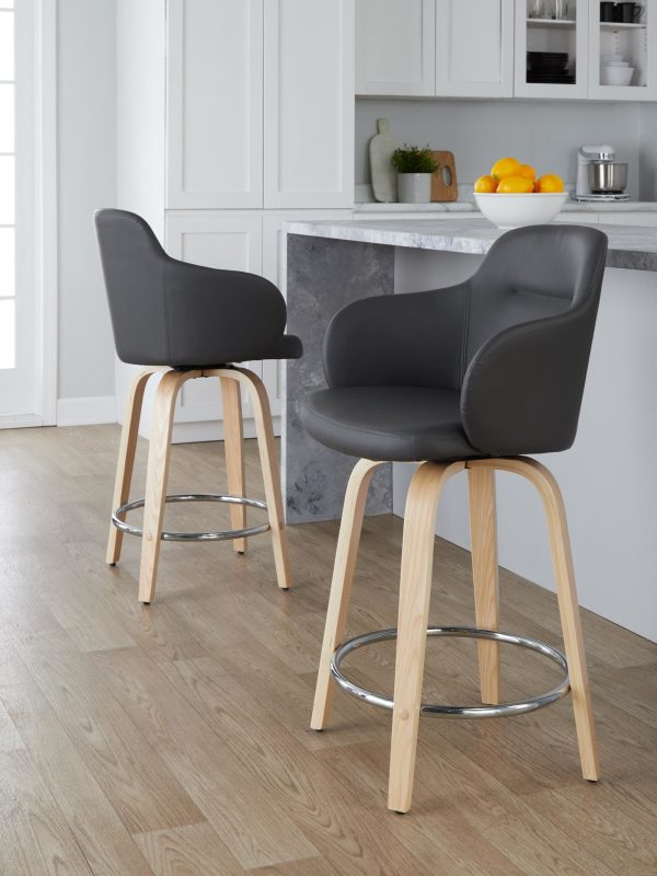 Boyne 24 Contemporary Grey Faux Leather Swivel Stools Set of 2