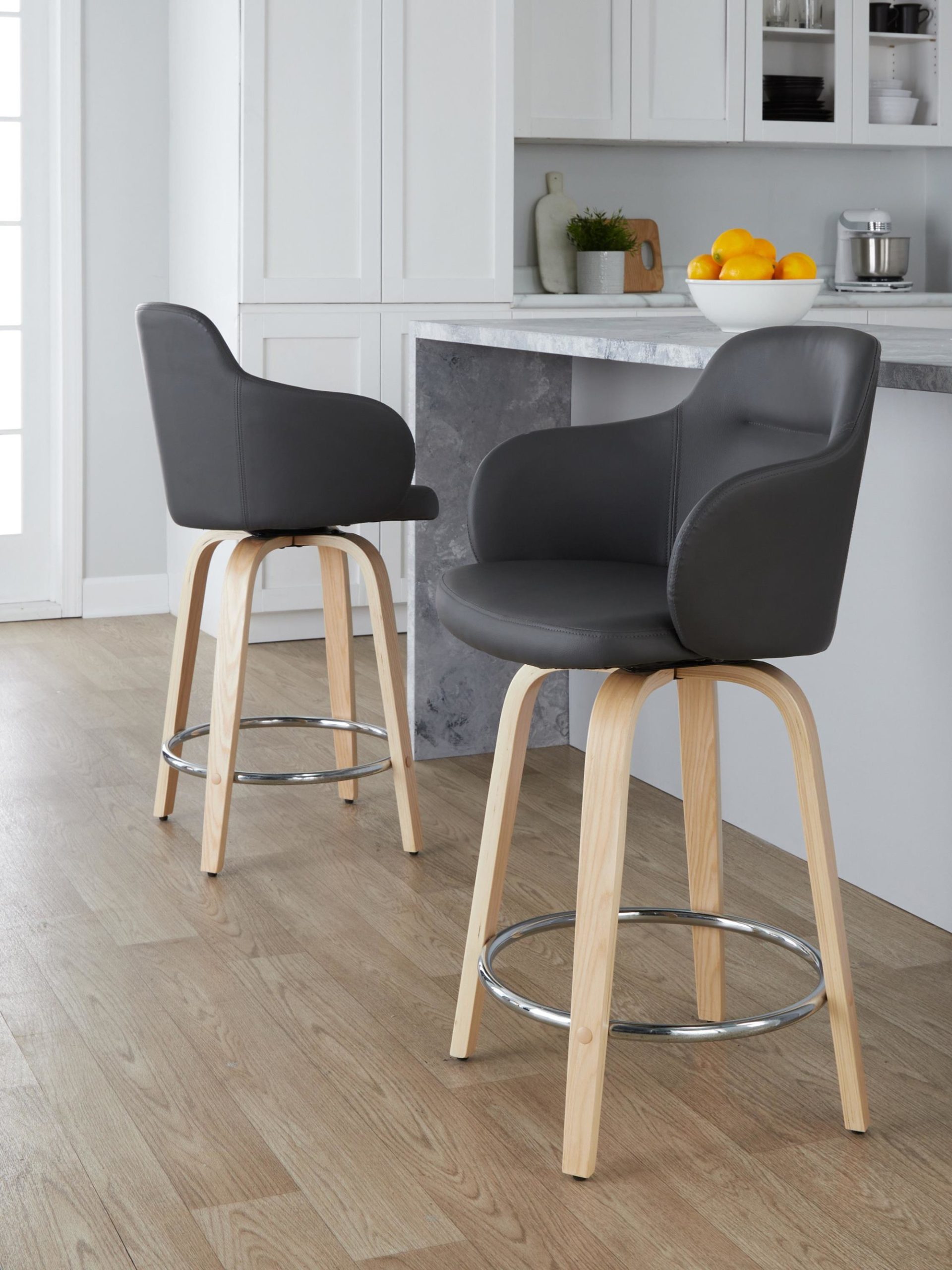 Boyne 24 Contemporary Grey Faux Leather Swivel Stools (Set of 2) 1 Boyne 24 Contemporary Grey Faux Leather Swivel Stools (Set of 2)