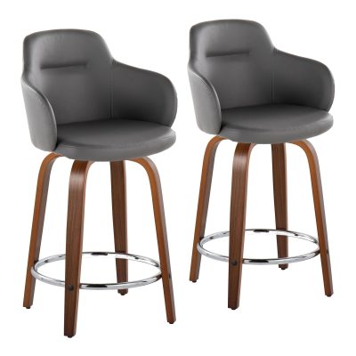 Boyne 24 Contemporary Walnut Grey Swivel Counter Stools (Set of 2)