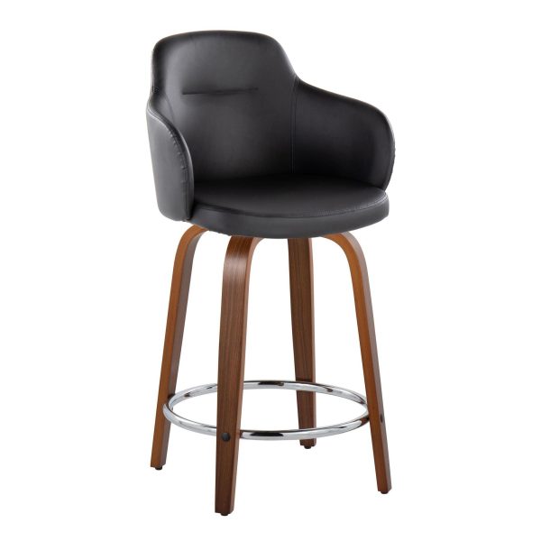 Boyne 24 Contemporary Walnut and Black Swivel Stools Set of 2 1