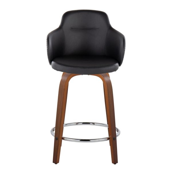 Boyne 24 Contemporary Walnut and Black Swivel Stools Set of 2 5