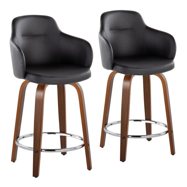 Boyne 24 Contemporary Walnut and Black Swivel Stools Set of 2