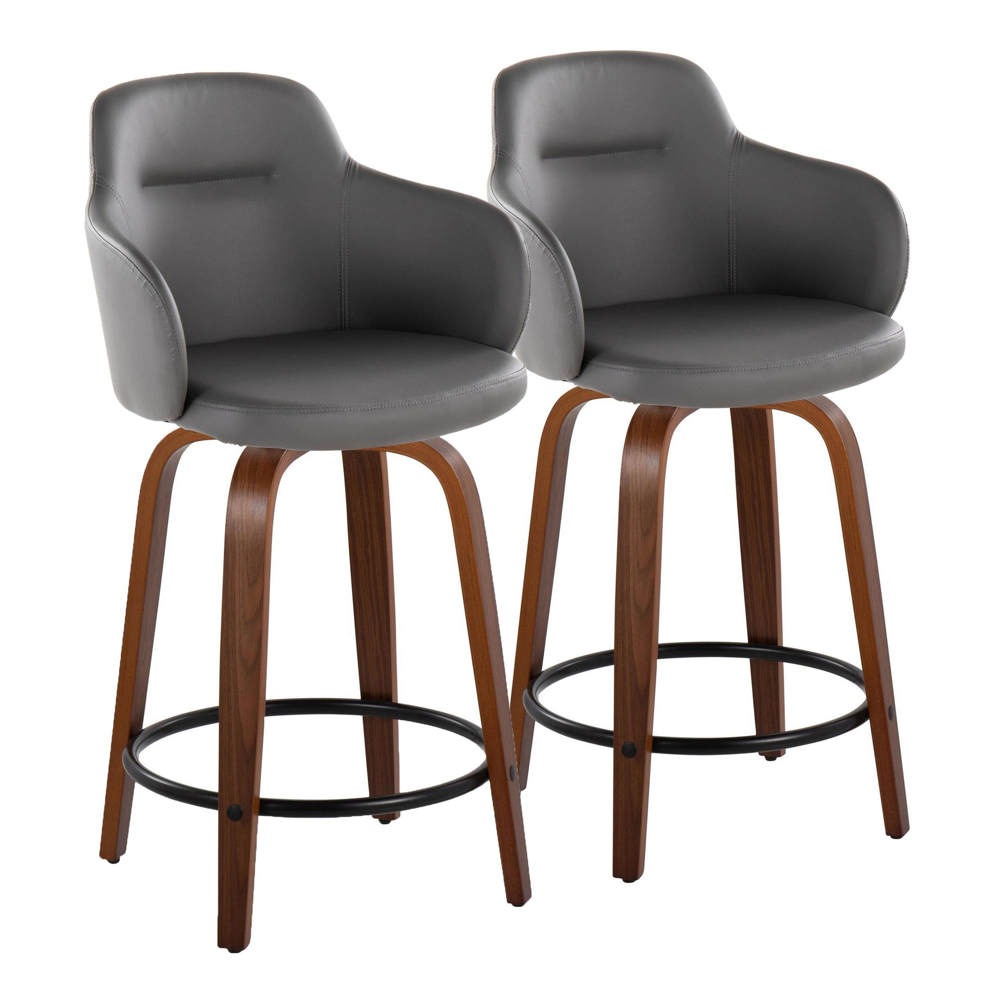 Boyne 24 Grey Faux Leather Contemporary Swivel Stools (Set of 2) 5 Boyne 24 Grey Faux Leather Contemporary Swivel Stools (Set of 2) - Image 5