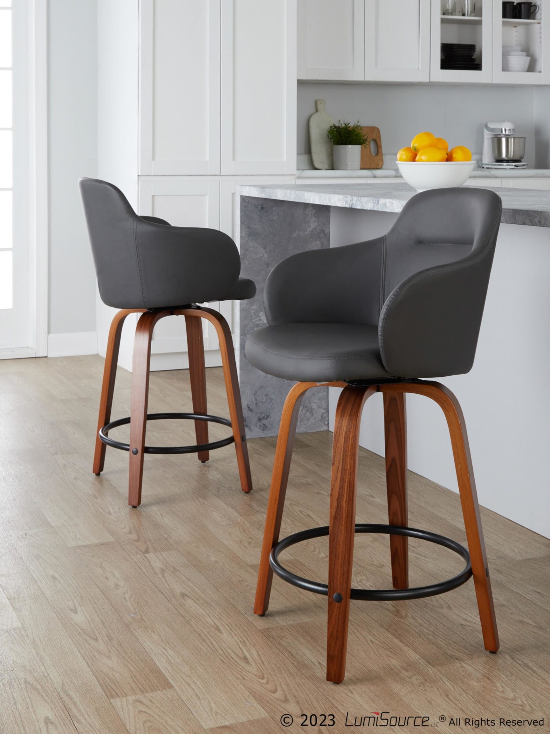 Boyne 24 Grey Faux Leather Contemporary Swivel Stools (Set of 2) 1 Boyne 24 Grey Faux Leather Contemporary Swivel Stools (Set of 2)