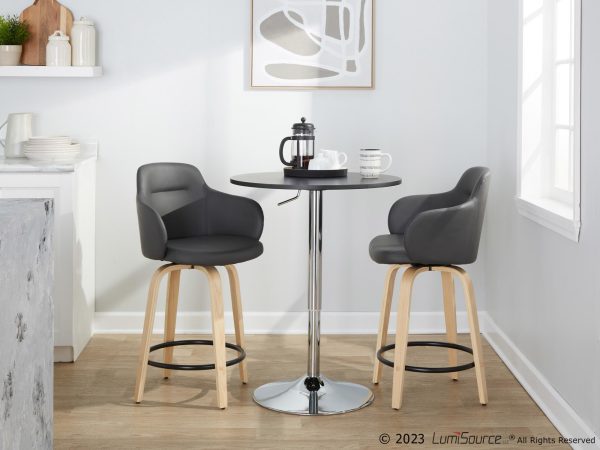 Boyne 24 Grey Faux Leather Contemporary Swivel Stools w Black Metal Footrest Set of 2 2
