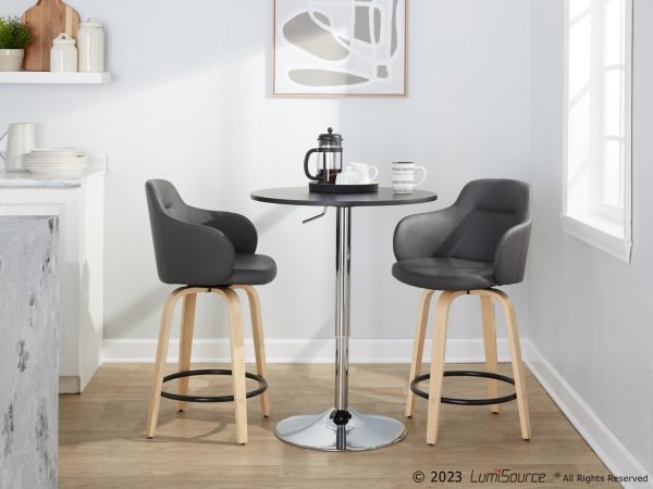 Boyne 24 Grey Faux Leather Contemporary Swivel Stools w Black Metal Footrest Set of 2 3