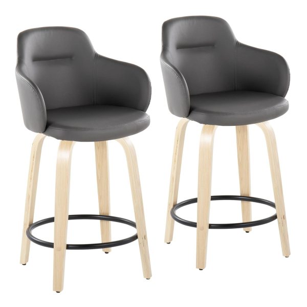 Boyne 24 Grey Faux Leather Contemporary Swivel Stools w Black Metal Footrest Set of 2 4