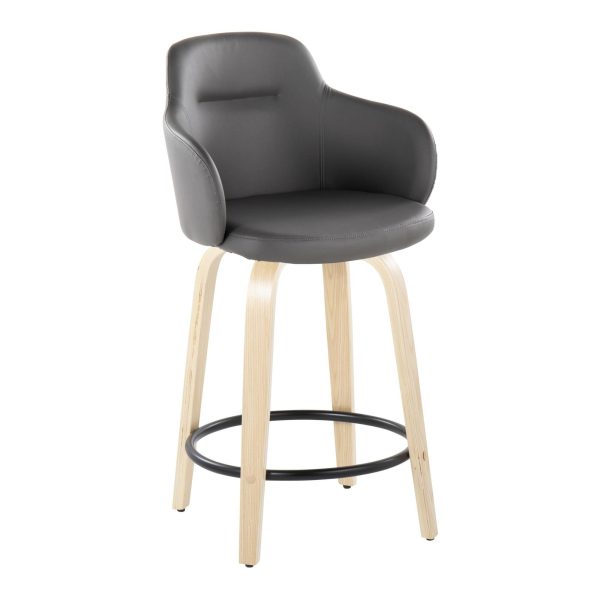 Boyne 24 Grey Faux Leather Contemporary Swivel Stools w Black Metal Footrest Set of 2 5