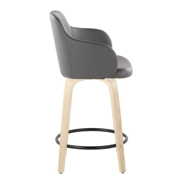 Boyne 24 Grey Faux Leather Contemporary Swivel Stools w Black Metal Footrest Set of 2 6