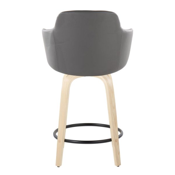 Boyne 24 Grey Faux Leather Contemporary Swivel Stools w Black Metal Footrest Set of 2 8