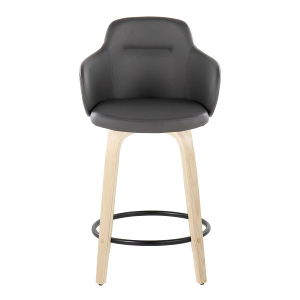 Boyne 24 Grey Faux Leather Contemporary Swivel Stools w Black Metal Footrest Set of 2 9