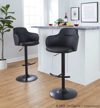 Boyne Black Contemporary Swivel Adjustable Barstool (Set of 2)