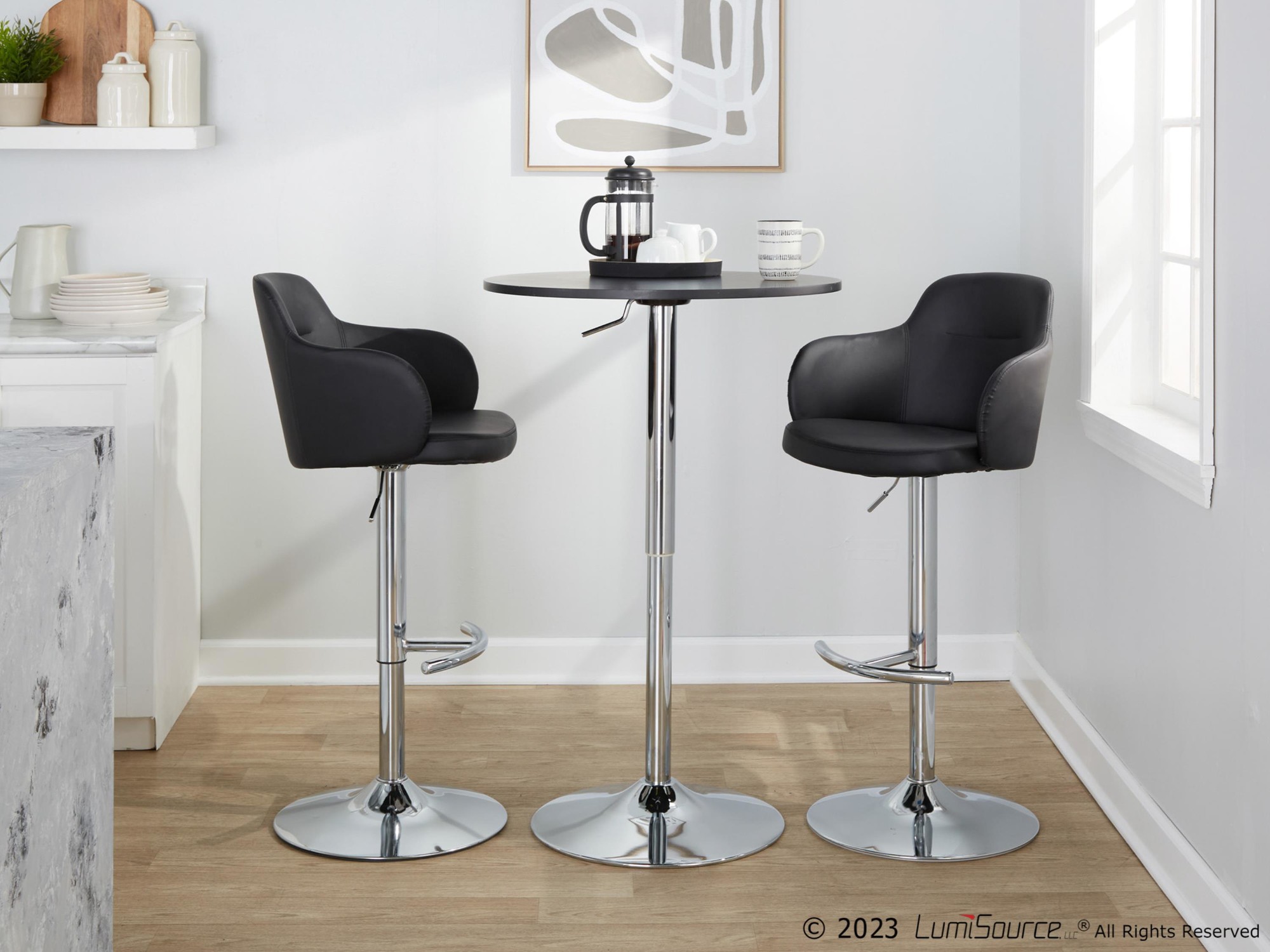 Boyne Black Faux Leather Chrome Contemporary Barstools (Set of 2) 4 Boyne Black Faux Leather Chrome Contemporary Barstools (Set of 2) - Image 4