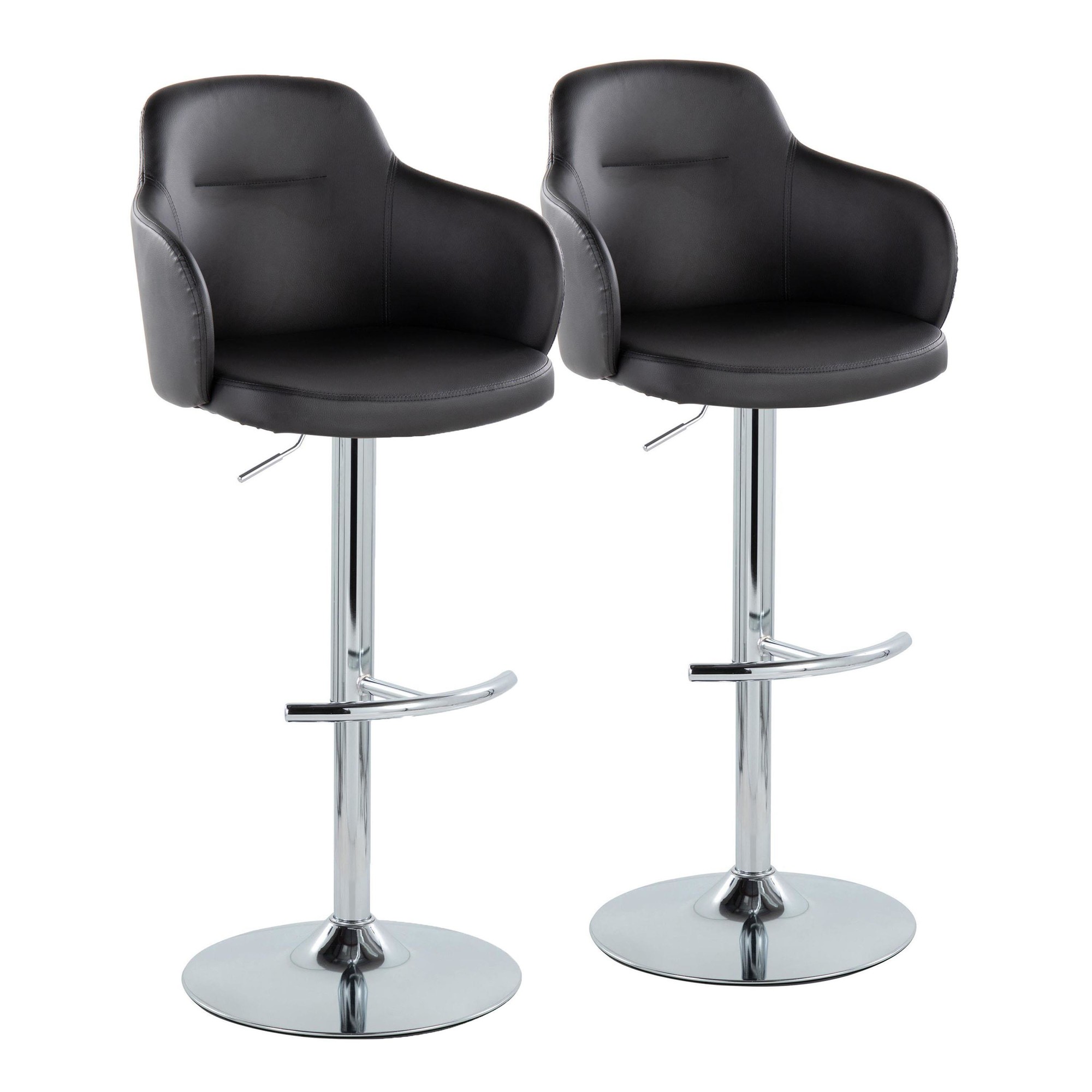 Boyne Black Faux Leather Chrome Contemporary Barstools (Set of 2) 5 Boyne Black Faux Leather Chrome Contemporary Barstools (Set of 2) - Image 5