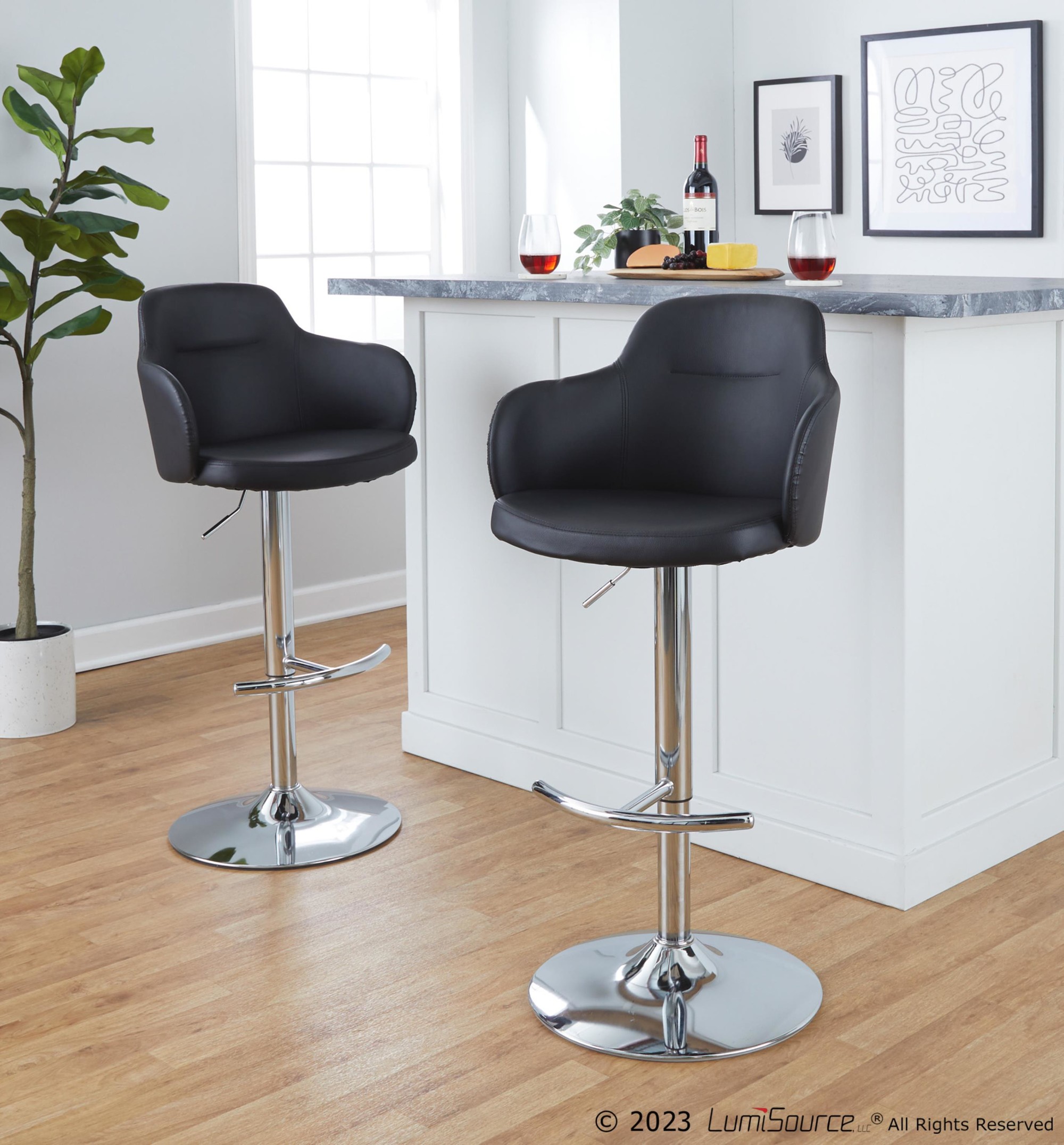 Boyne Black Faux Leather Chrome Contemporary Barstools (Set of 2) 1 Boyne Black Faux Leather Chrome Contemporary Barstools (Set of 2)