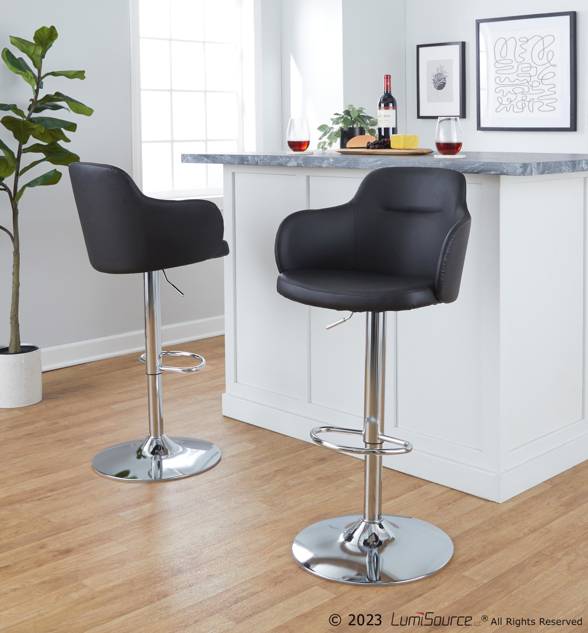 Boyne Black Faux Leather Contemporary Swivel Barstools (Set of 2) 2 Boyne Black Faux Leather Contemporary Swivel Barstools (Set of 2) - Image 2