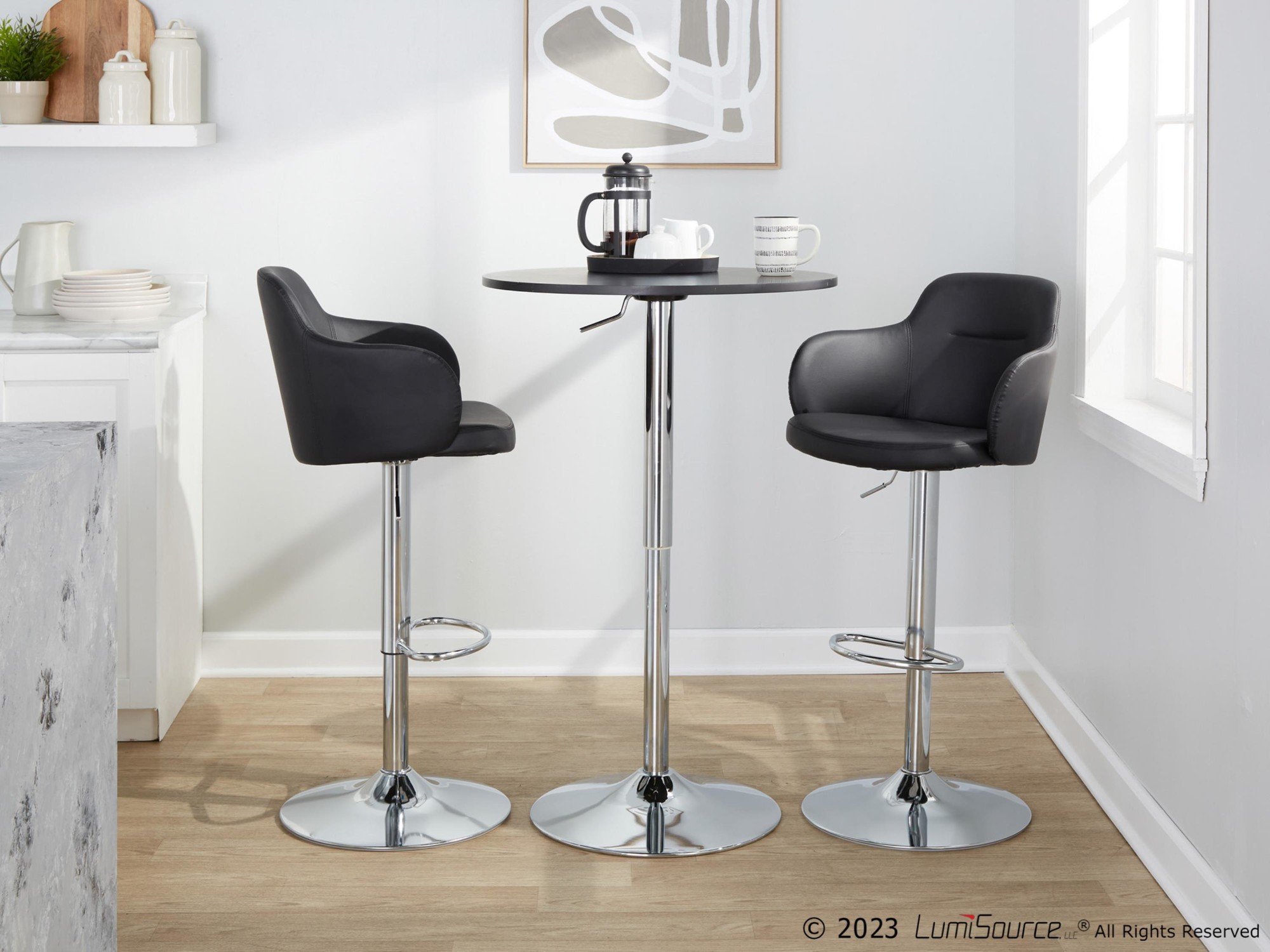 Boyne Black Faux Leather Contemporary Swivel Barstools (Set of 2) 3 Boyne Black Faux Leather Contemporary Swivel Barstools (Set of 2) - Image 3