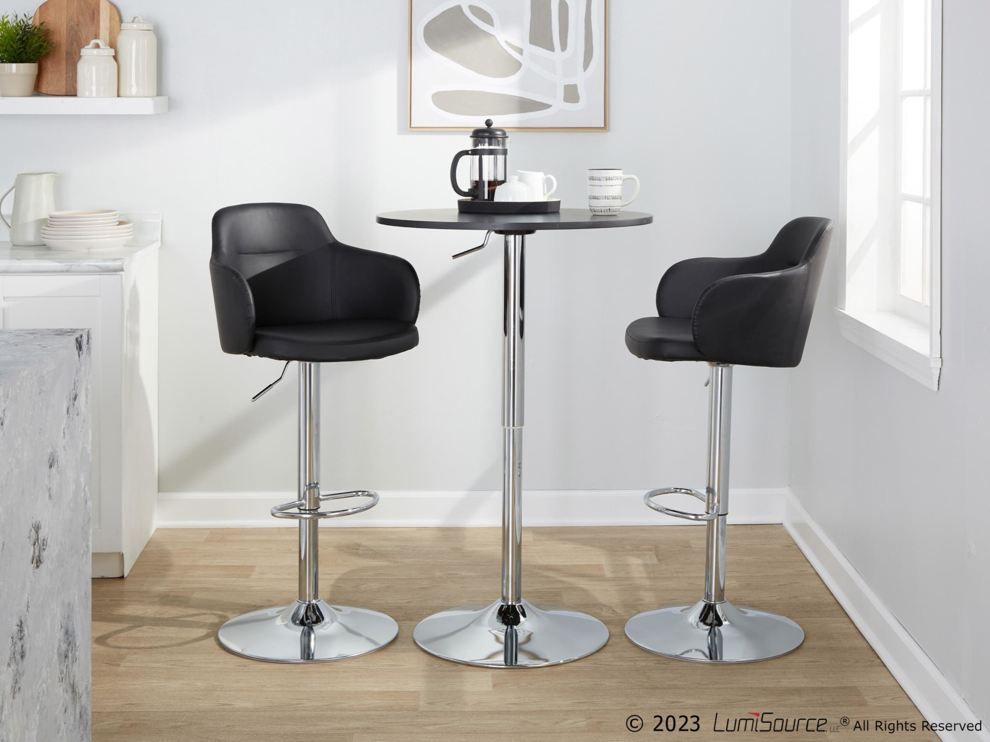 Boyne Black Faux Leather Contemporary Swivel Barstools (Set of 2) 4 Boyne Black Faux Leather Contemporary Swivel Barstools (Set of 2) - Image 4