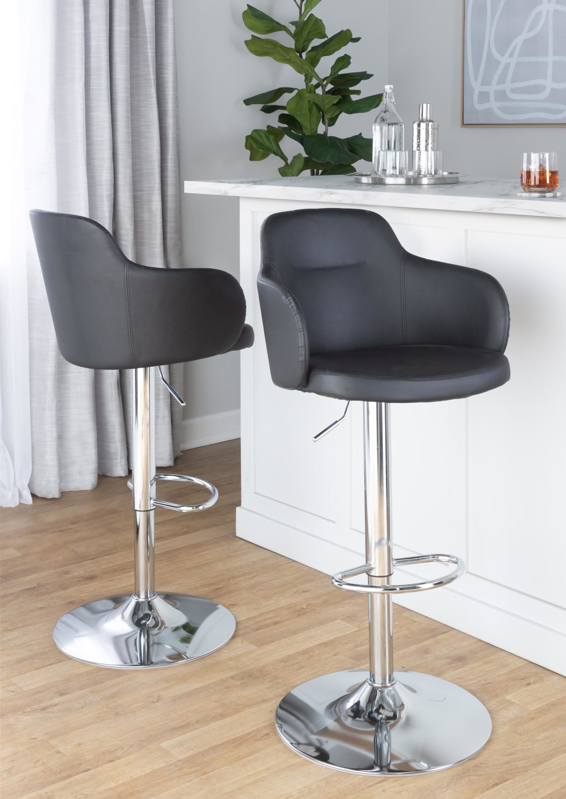 Boyne Black Faux Leather Contemporary Swivel Barstools (Set of 2) 5 Boyne Black Faux Leather Contemporary Swivel Barstools (Set of 2) - Image 5