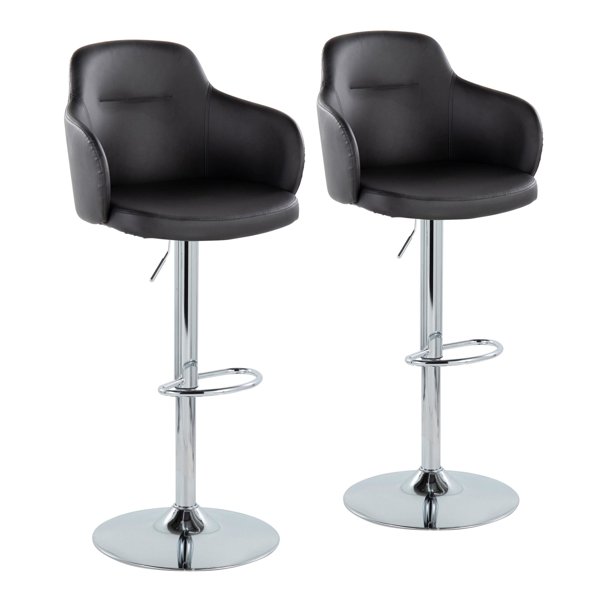 Boyne Black Faux Leather Contemporary Swivel Barstools (Set of 2) 7 Boyne Black Faux Leather Contemporary Swivel Barstools (Set of 2) - Image 7