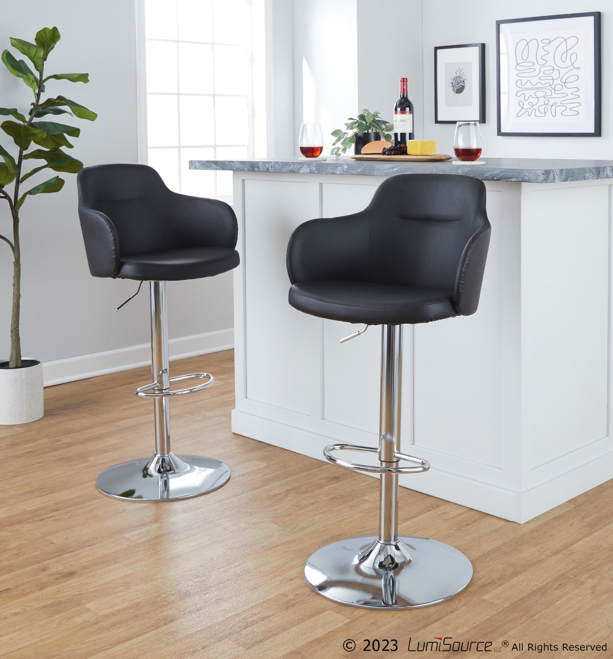 Boyne Black Faux Leather Contemporary Swivel Barstools (Set of 2) 1 Boyne Black Faux Leather Contemporary Swivel Barstools (Set of 2)