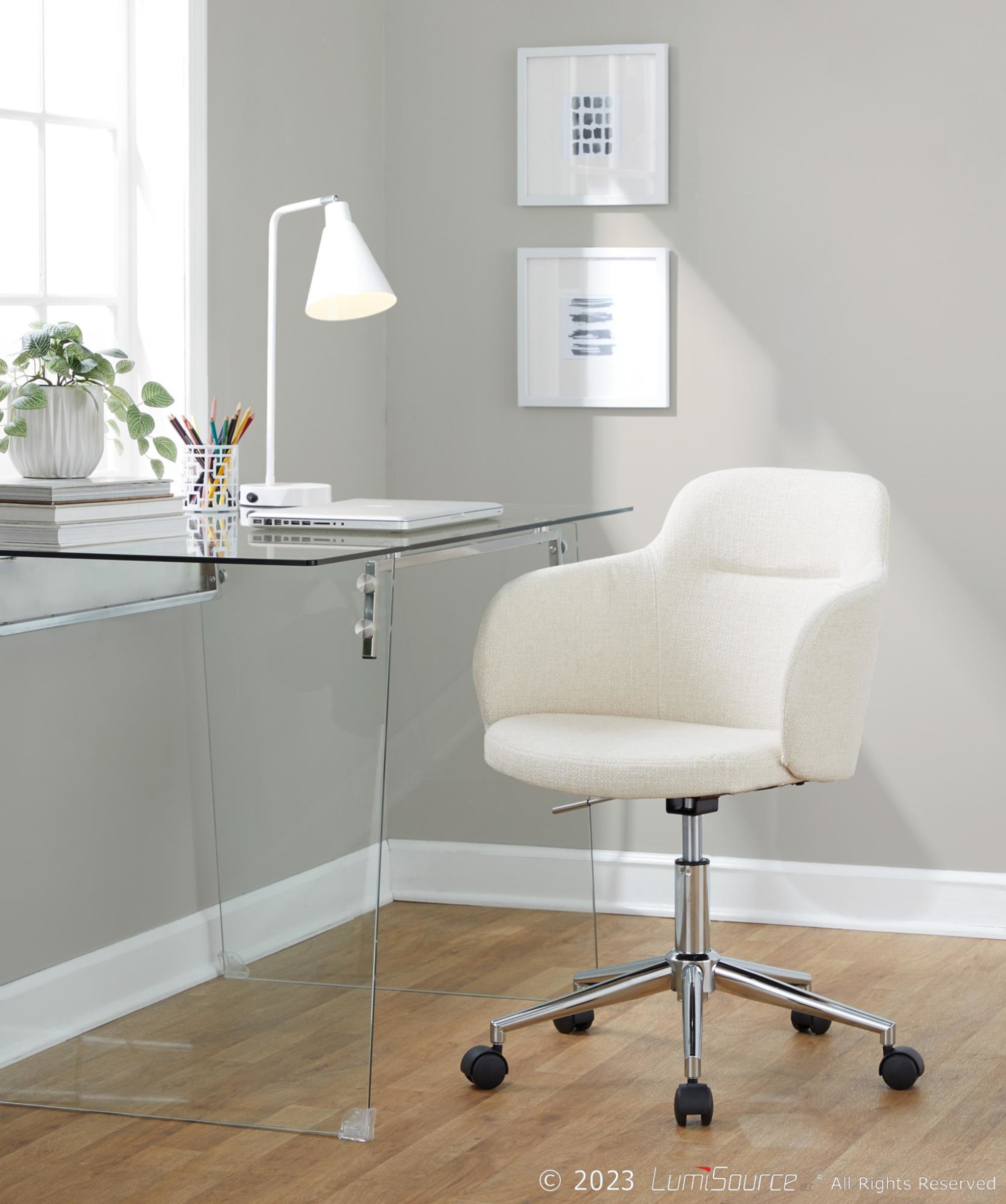 Boyne Contemporary Chrome Cream Fabric Adjustable Office Chair 2 Boyne Contemporary Chrome Cream Fabric Adjustable Office Chair - Image 2